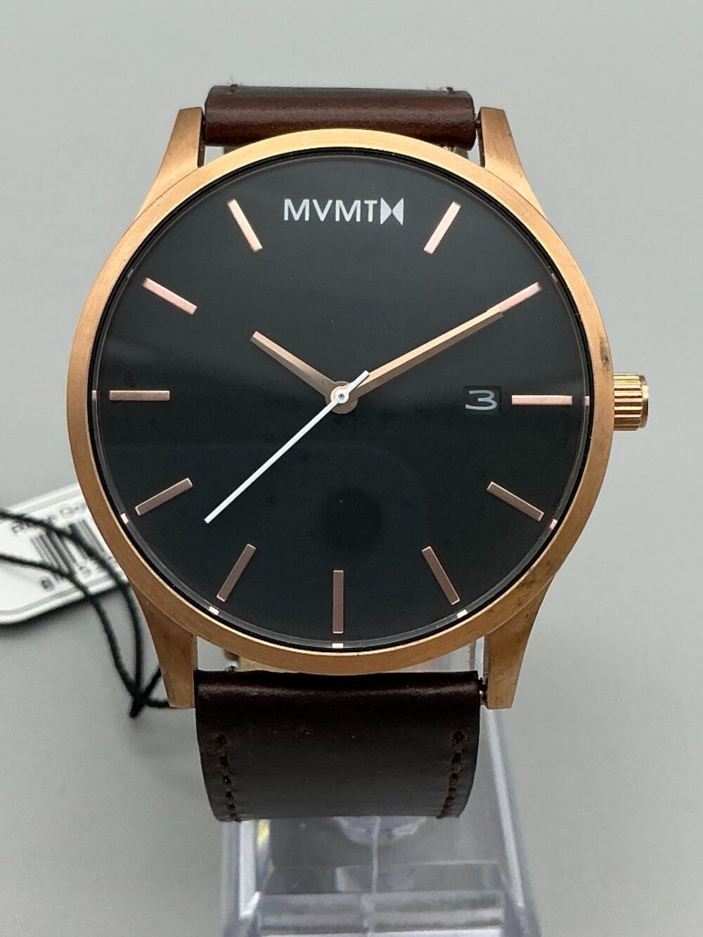 MVMT Classic Watch Men 45mm Rose Gold Tone Date Leather Strap New Battery